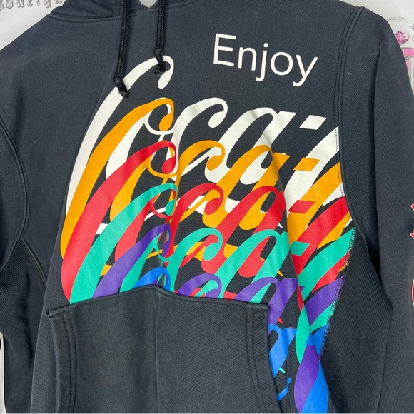 Coca Cola drink hoodie sweater black rainbow multicolor sleeve logo champion - Picture 3 of 12